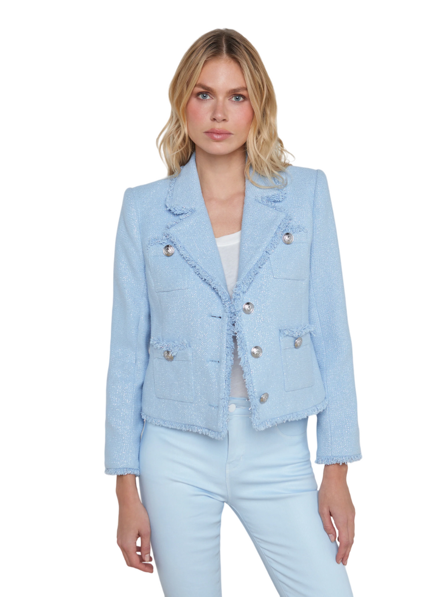Sylvia Collared Jacket - Pale Blue Silver