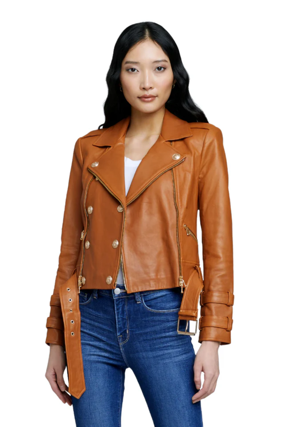 Billie Belted Leather Jacket - Cognac – Shop Yu Fashion