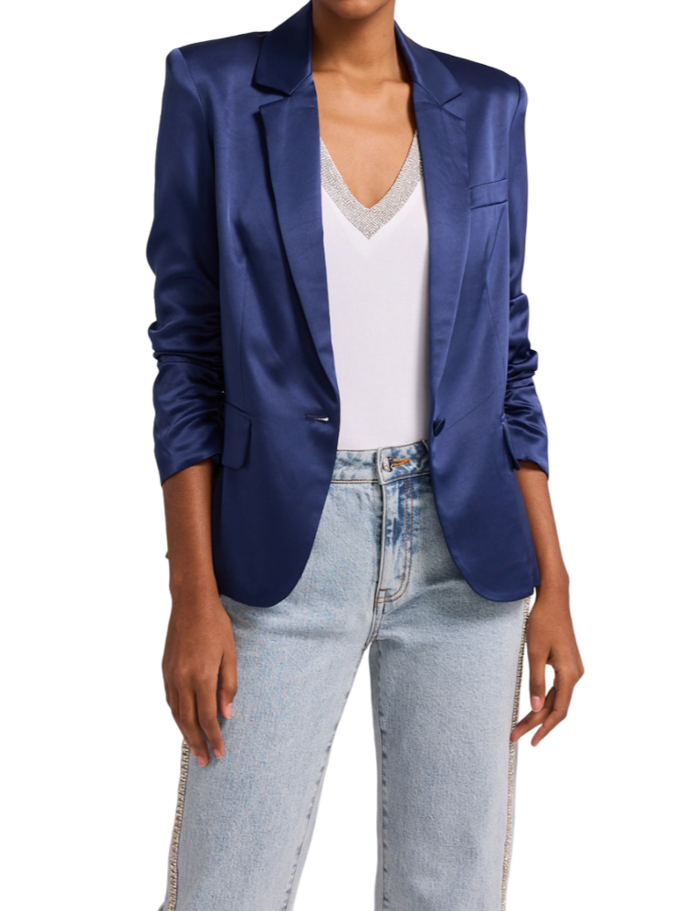 Blue satin blazer best sale