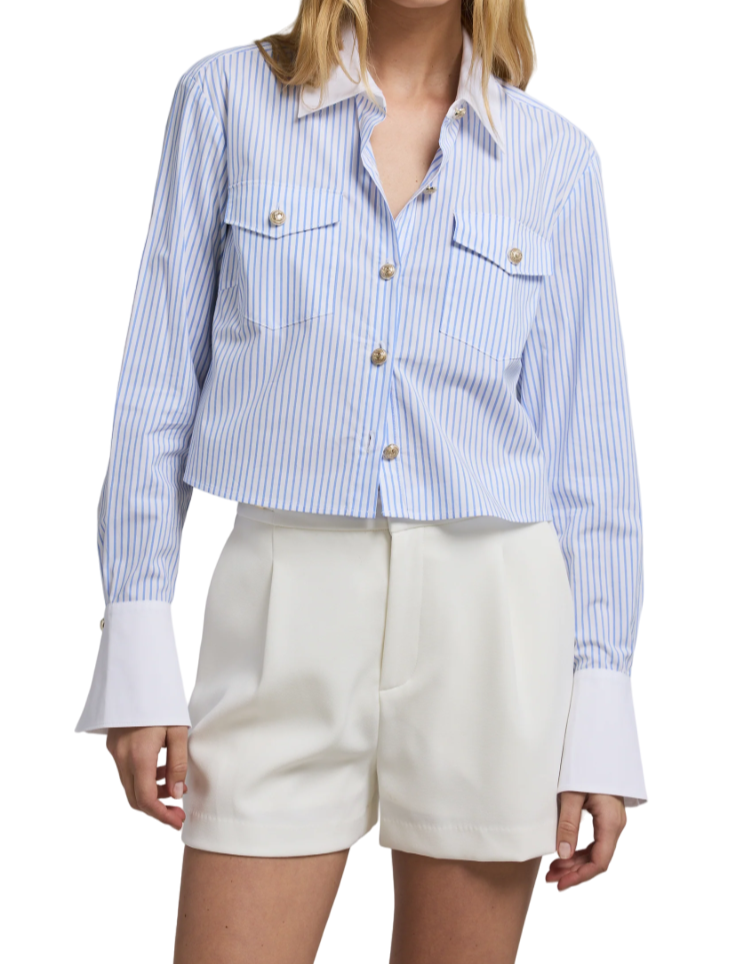 Aliana Pinstripe Shirt - White/Light Blue