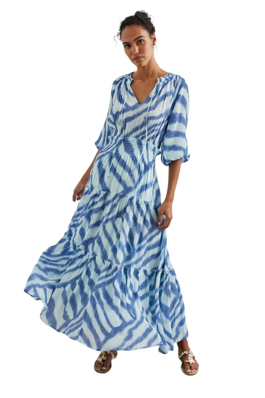 Caterine Dress - Blue Watercolor Stripes