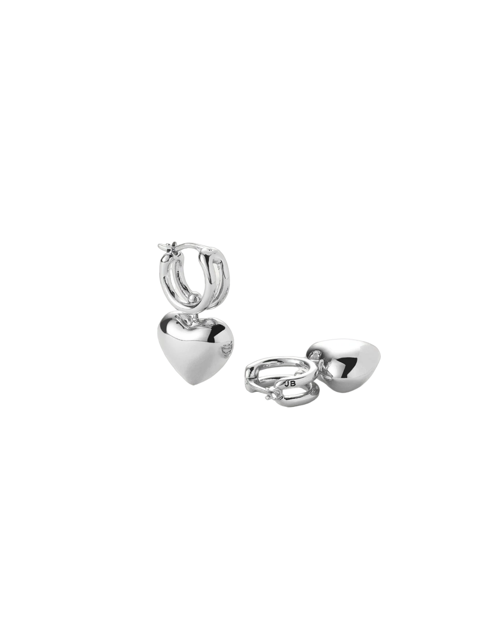Puffy Heart Huggie Earrings - Silver