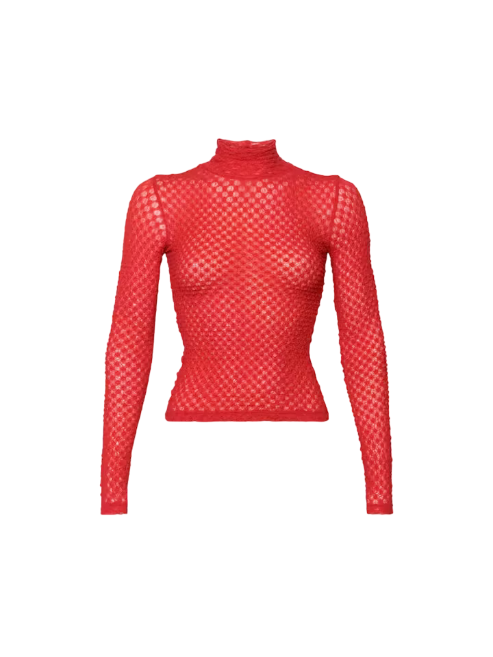 Mesh Lace Turtleneck - Red