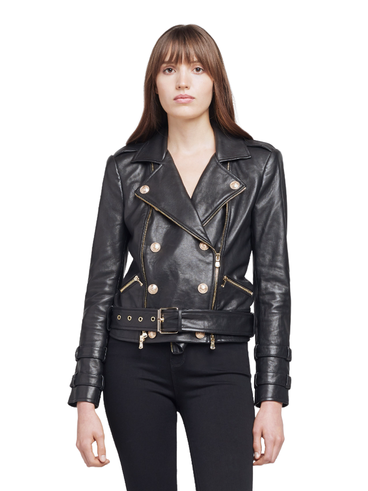 Billie Belted Leather Jacket - Black - Shop Yu Fashion