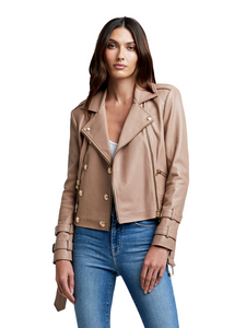 Billie Belted Leather Jacket - Chanterelle - Shop Yu Fashion