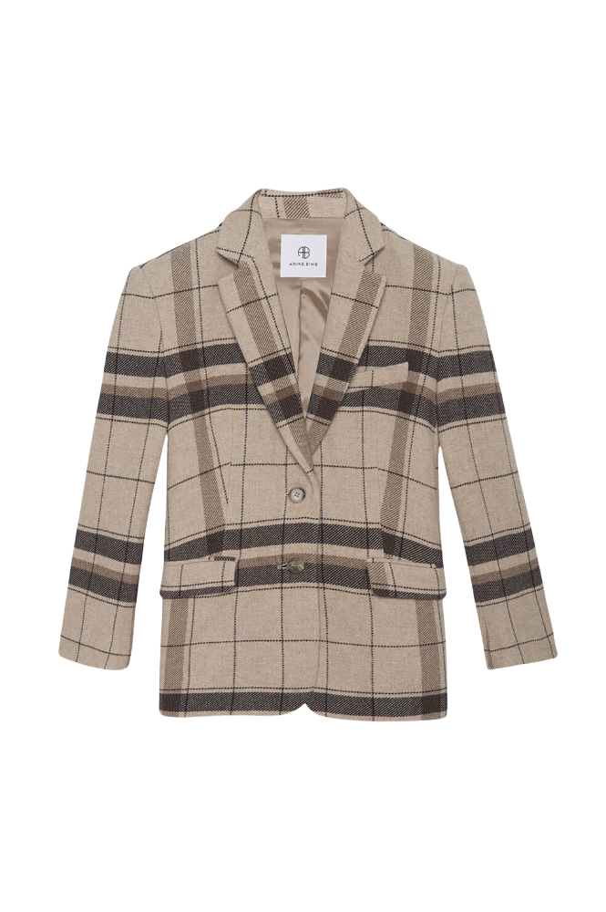 Quinn Blazer Khaki Plaid Shop Yu Fashion