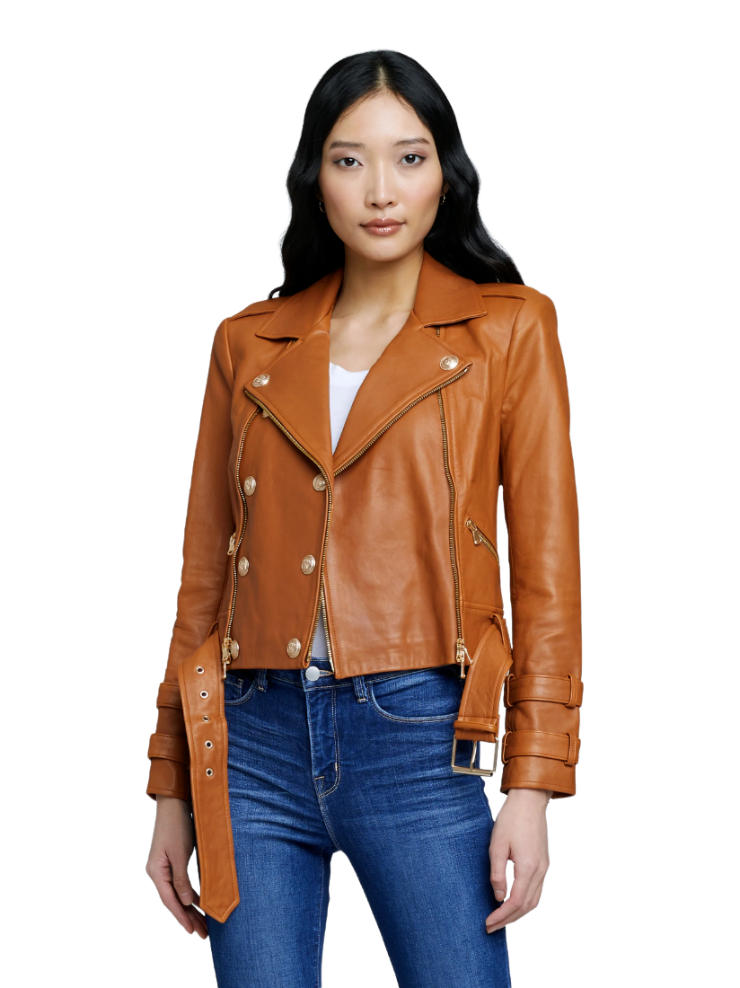 Billie Belted Leather Jacket Cognac Shop Yu Fashion