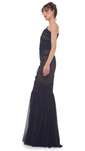 Diana Fishtail Gown - Black Mesh
