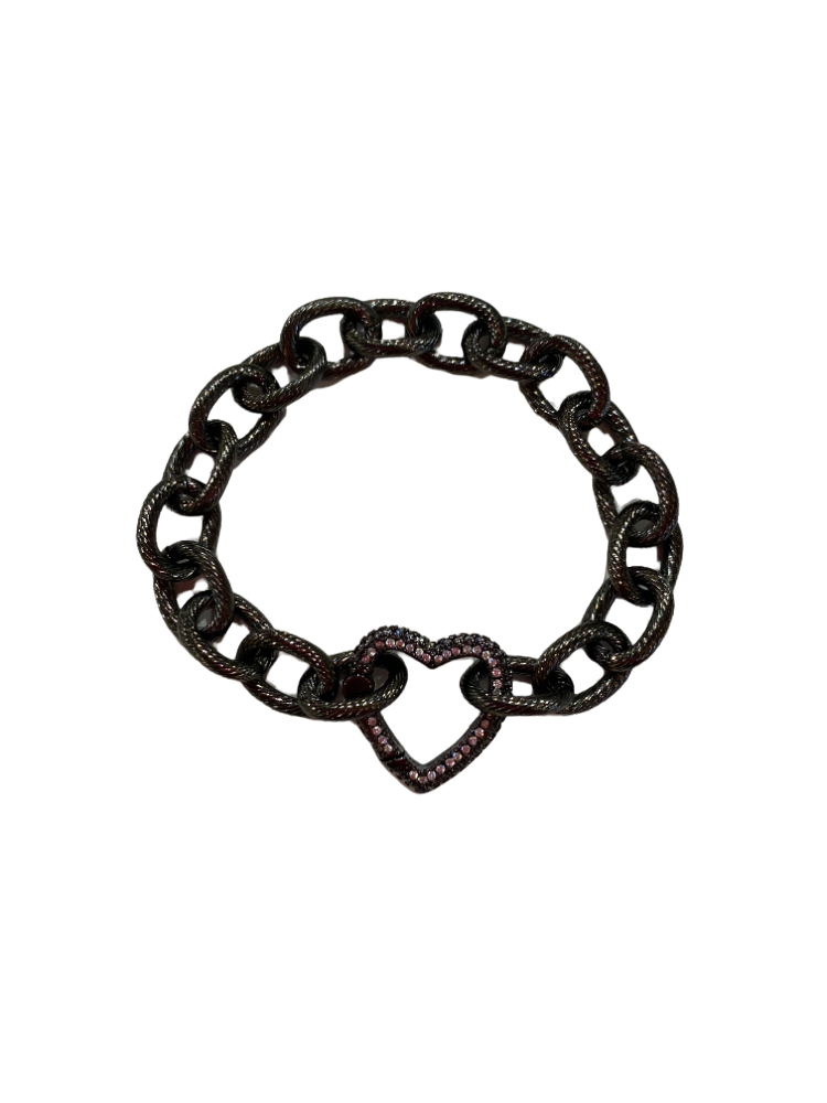 Heart Lock Bracelet - Gunmetal - Shop Yu Fashion