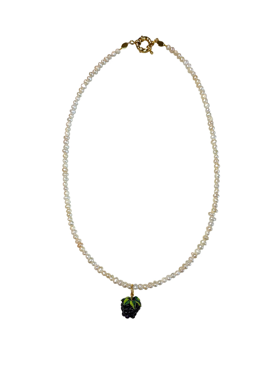 Pearl Fruit Glass Necklace - Blackberry - Shop Yu Fashion