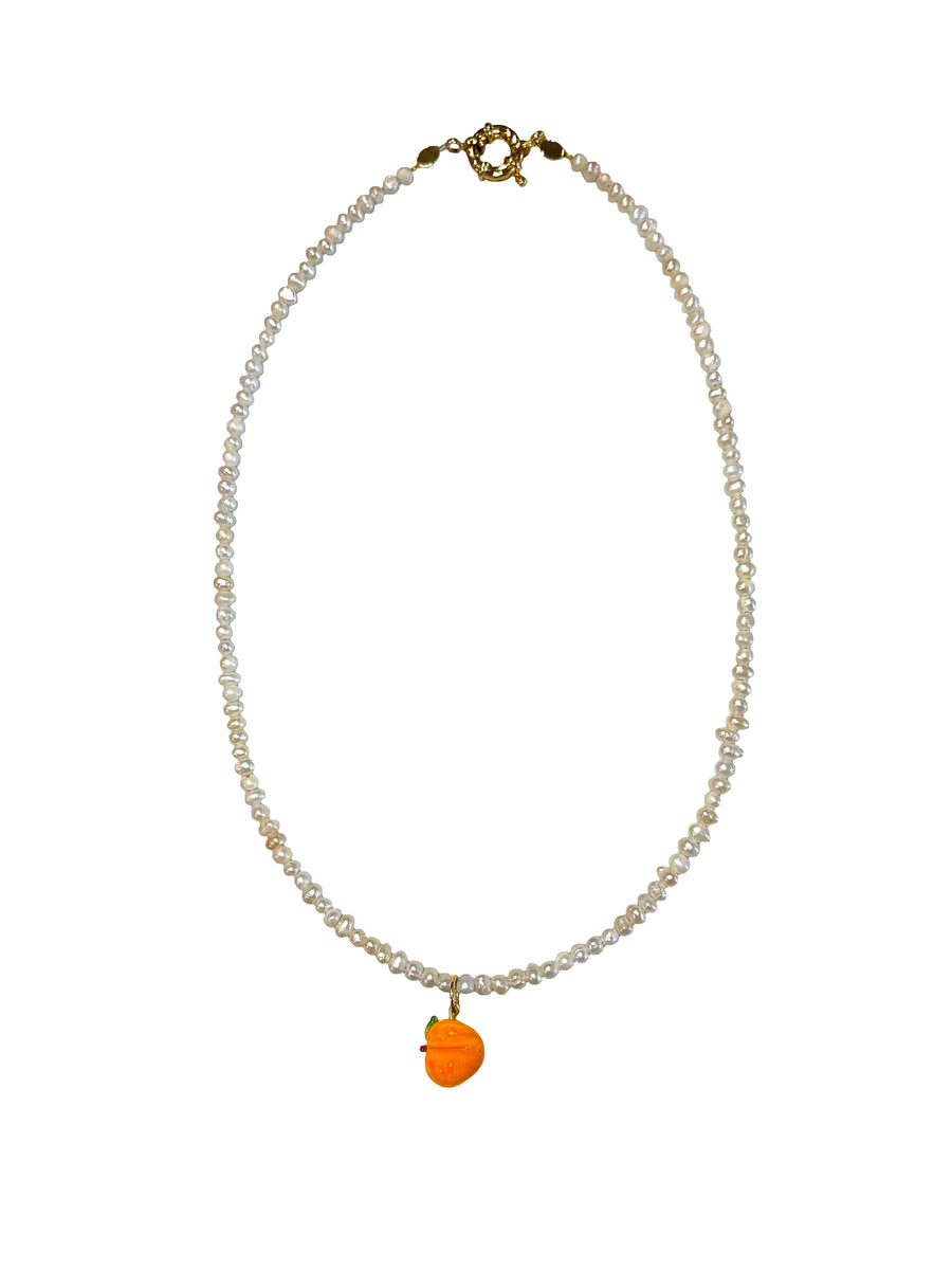 Pearl Fruit Glass Necklace - Peach - Shop Yu Fashion