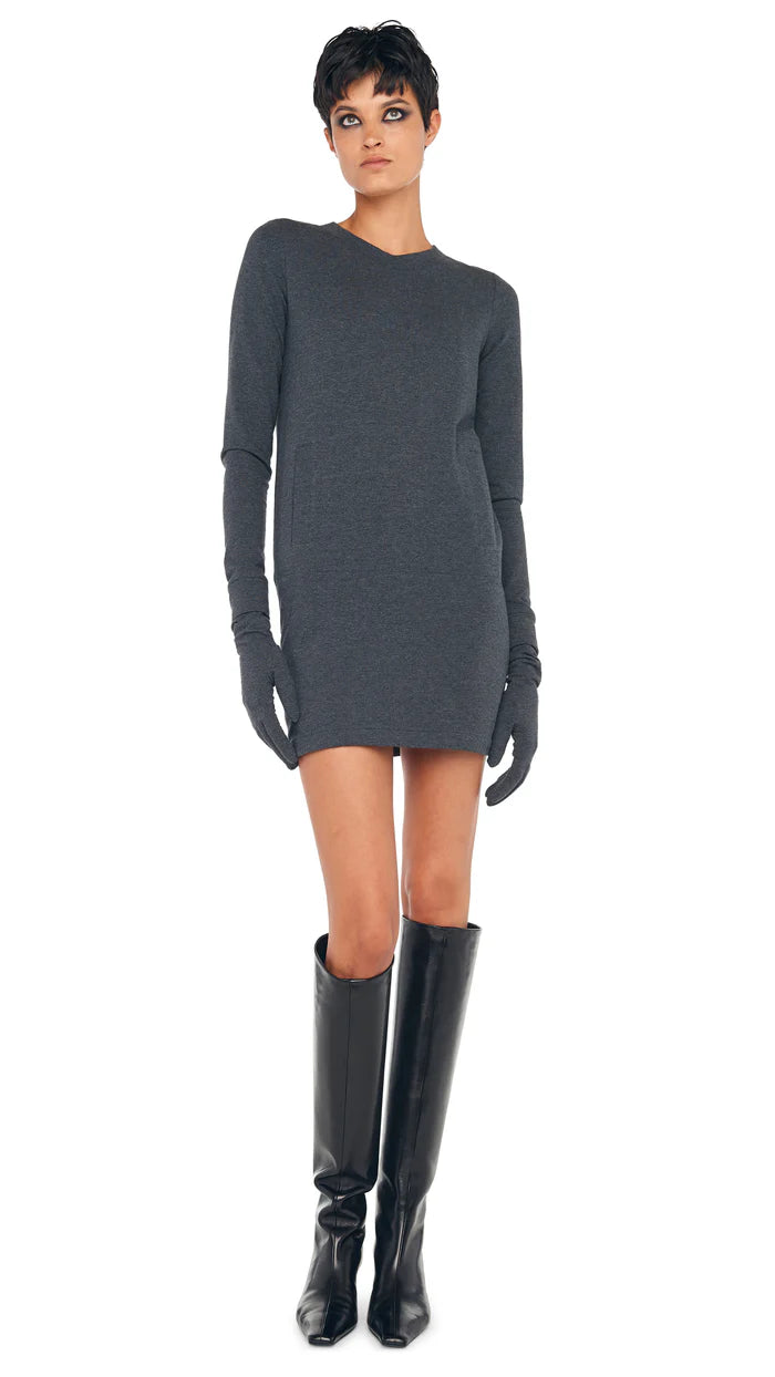 Long Sleeve Tailored Terry Mini Dress - Dark Heather Grey - Shop Yu Fashion
