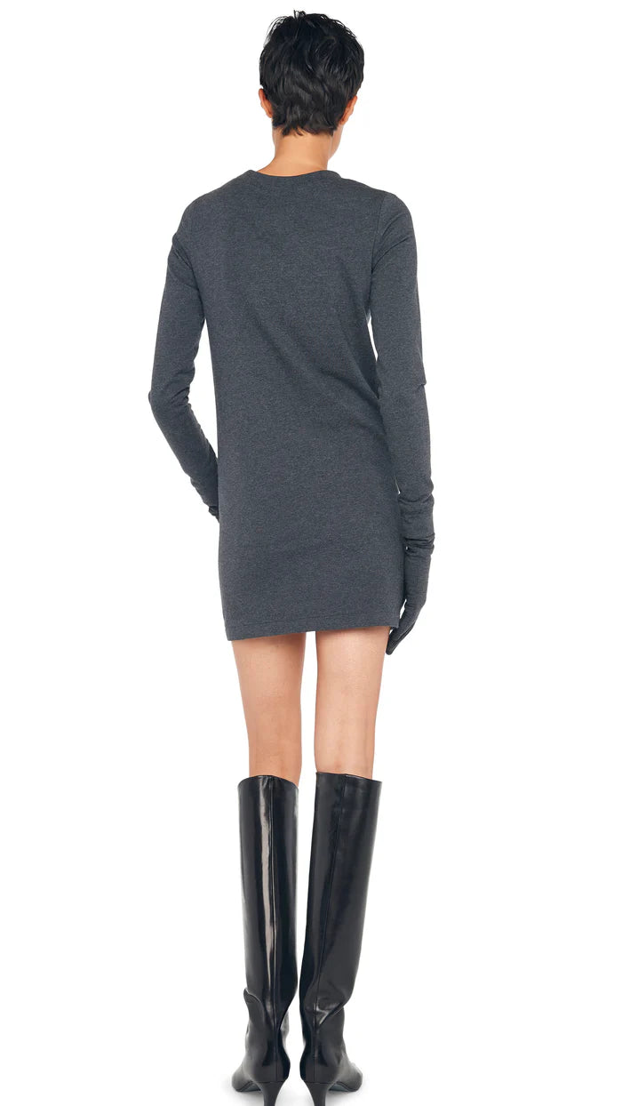 Long Sleeve Tailored Terry Mini Dress - Dark Heather Grey - Shop Yu Fashion
