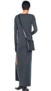 Long Sleeve Tailored Dress to Ankle w/ Slit - Dark Heather Grey