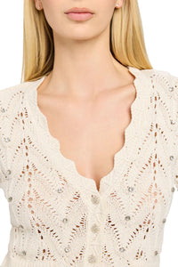 Blake Crystal Pointelle Cardigan - Natural