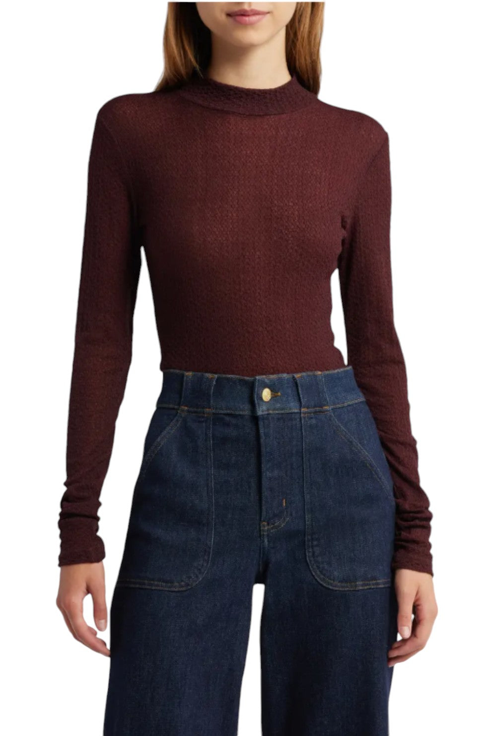 Mesh Lace Turtleneck - Deep Burgundy