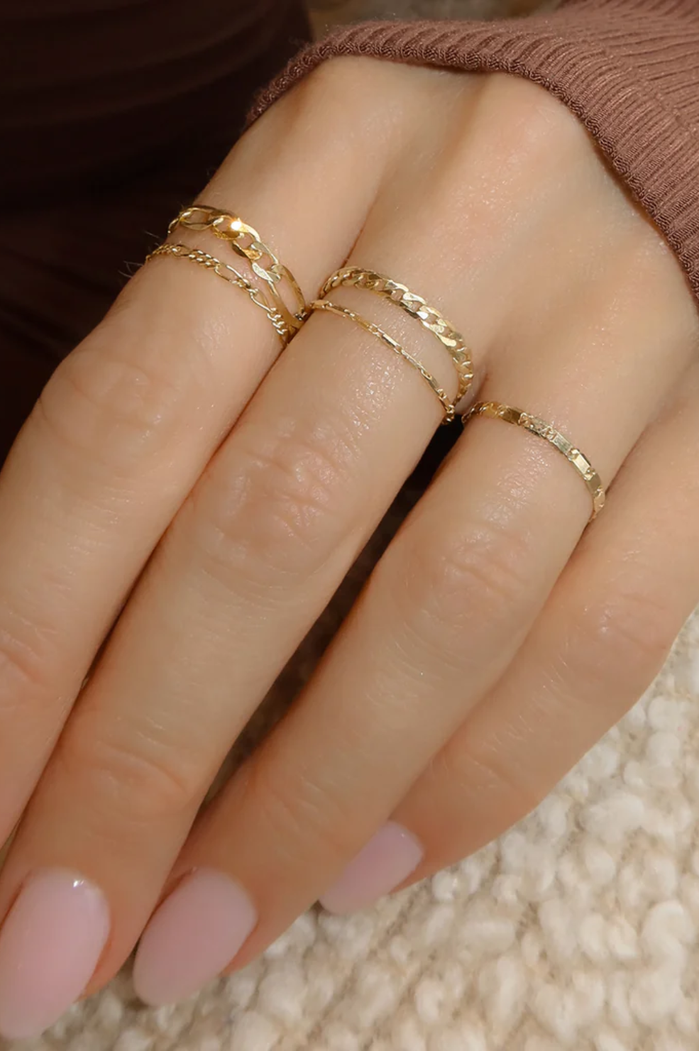Figaro Bold Chain Ring - Solid 10k Gold - Shop Yu Fashion