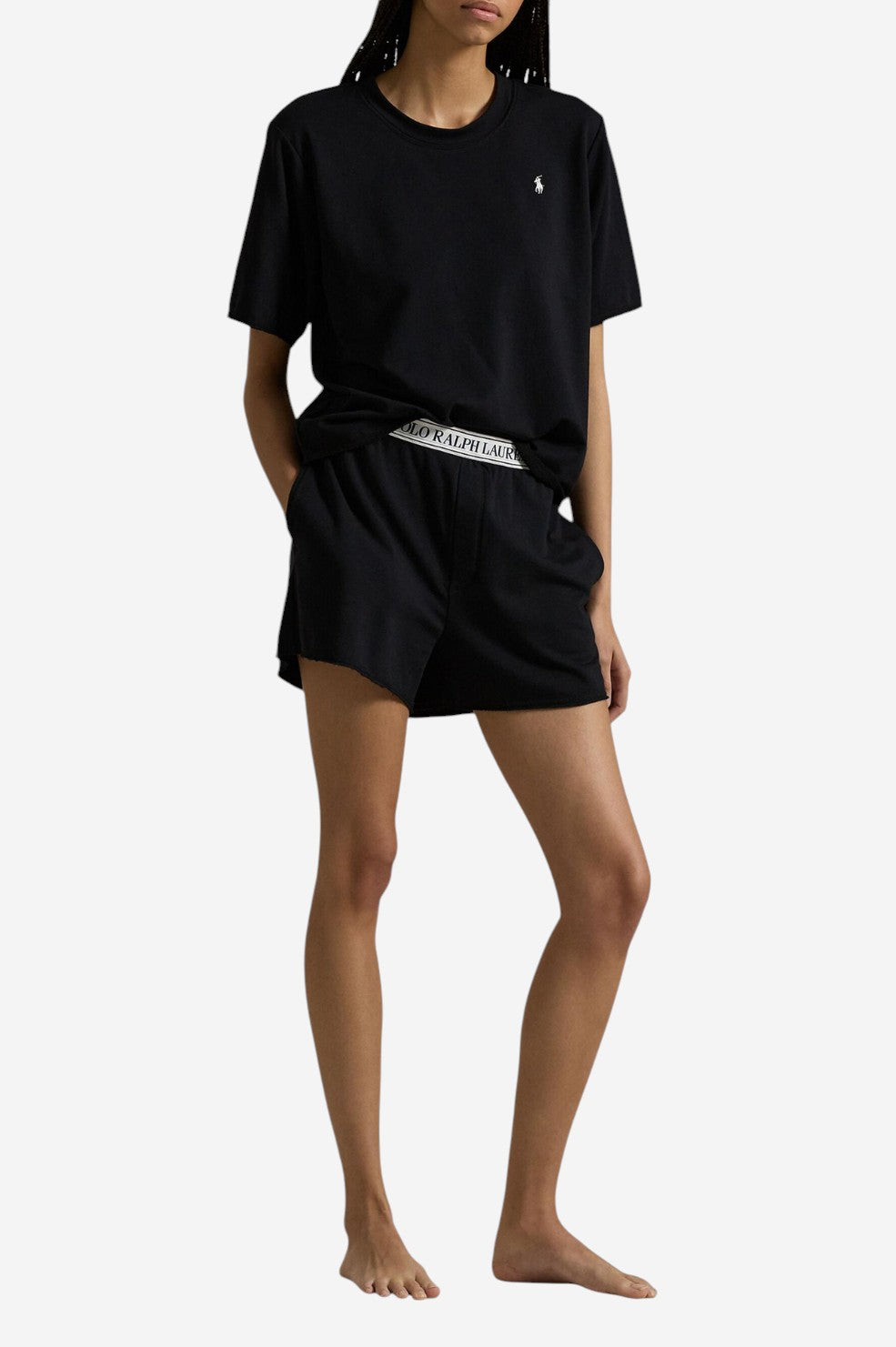 Club Terry 2-Piece Short-Sleeve Pajama Set - Black - Shop Yu Fashion