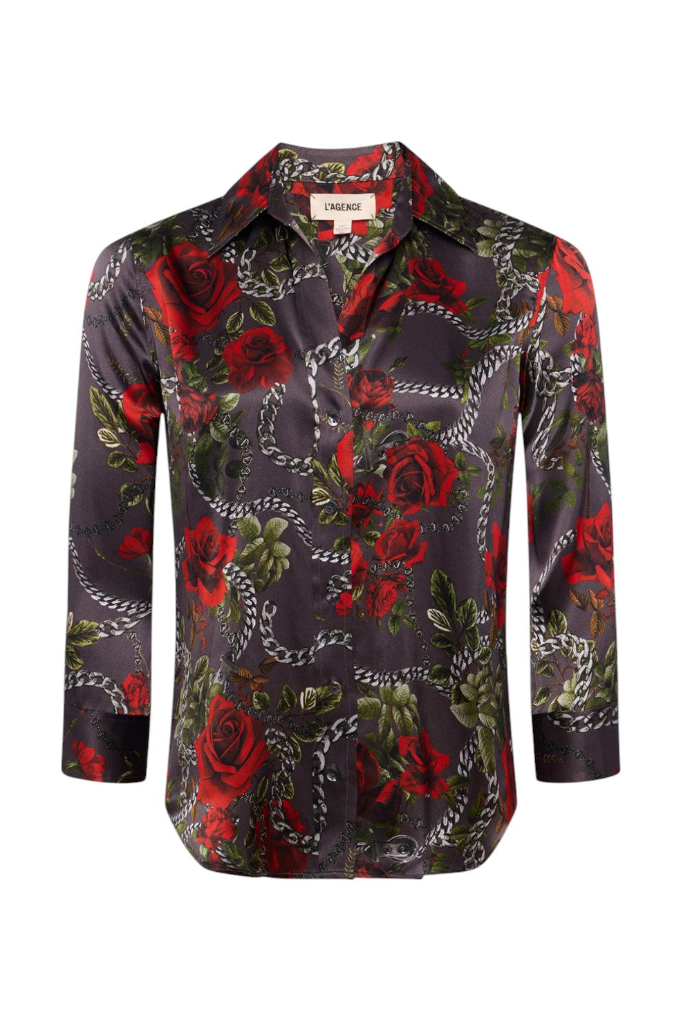Dani Silk Blouse - Dark Shadowed Chain Roses - Shop Yu Fashion