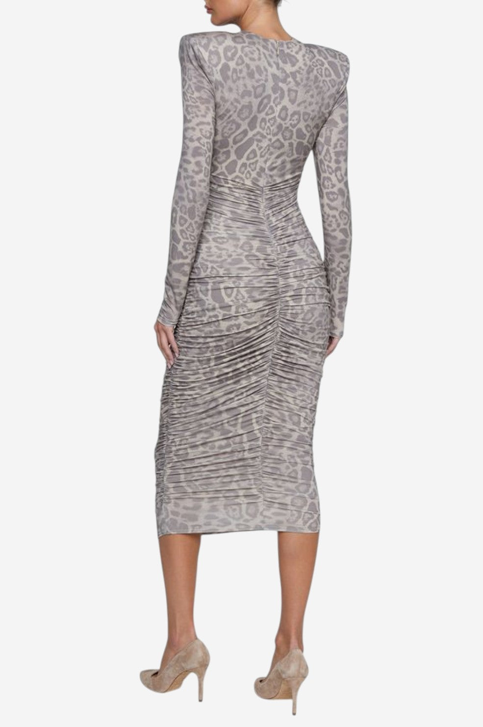 Paityn Shirred Dress - Grey Multi Leopard