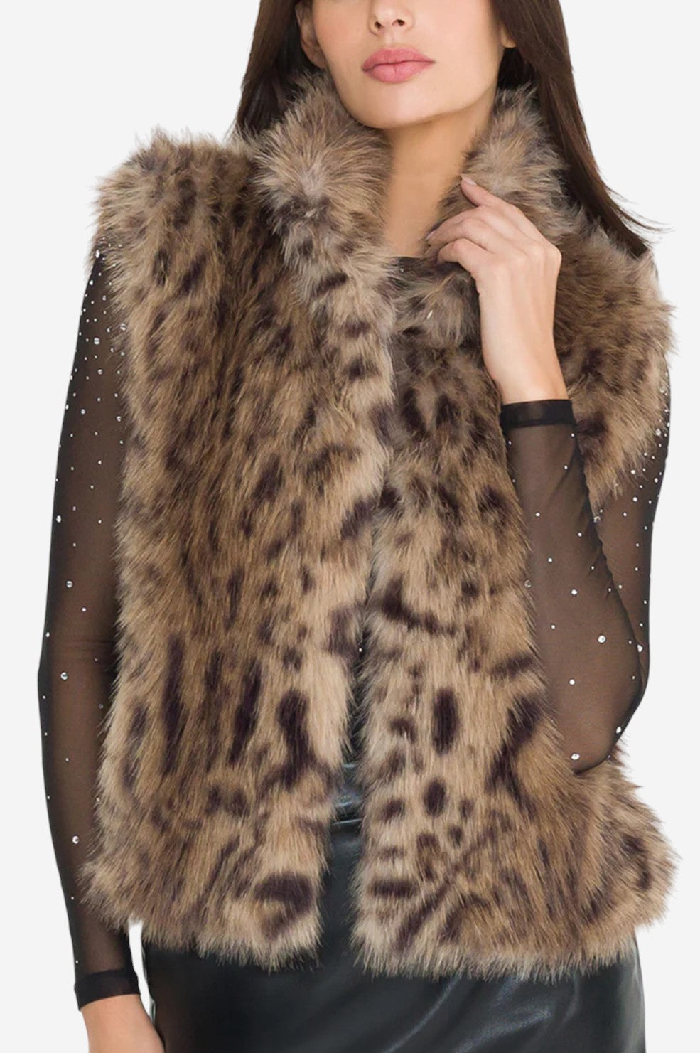Liona Leopard Faux Fur Vest - Winter Leopard