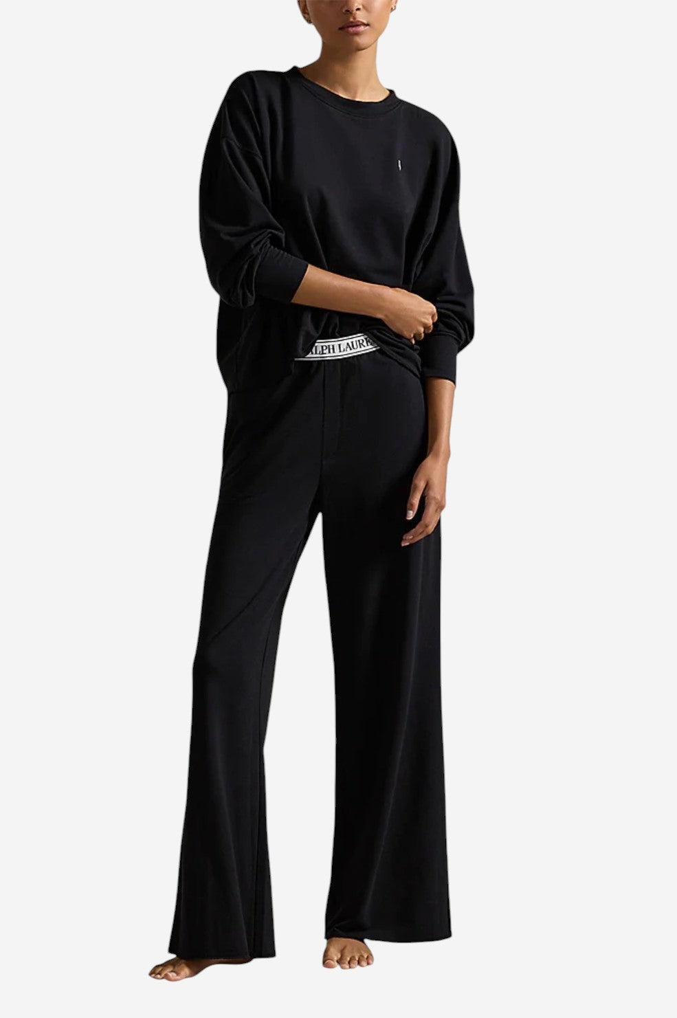 Sweatshirt & Wide Leg Pants Set - Black - Shop Yu Fashion