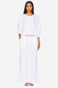 Sweatshirt & Wide Leg Pants Set - White - Shop Yu Fashion