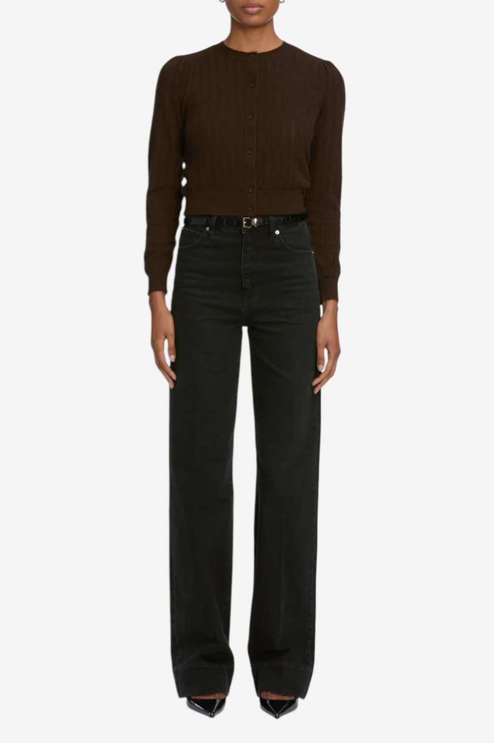 The Ladder Pointelle Cardi - Coffee