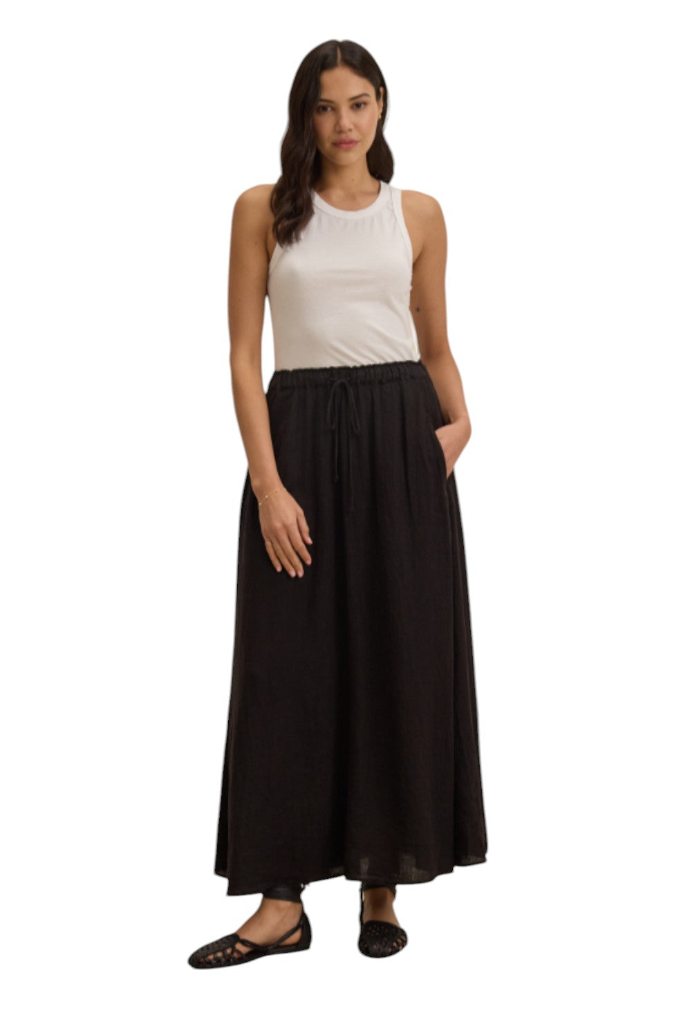 Velvet X Cleo Wade Memphis Woven Linen Skirt - Black