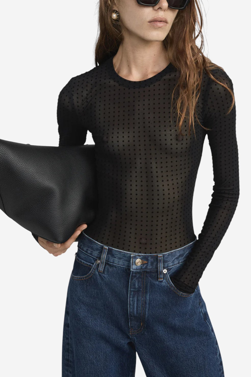 The Mesh Polka Dot Top - Black