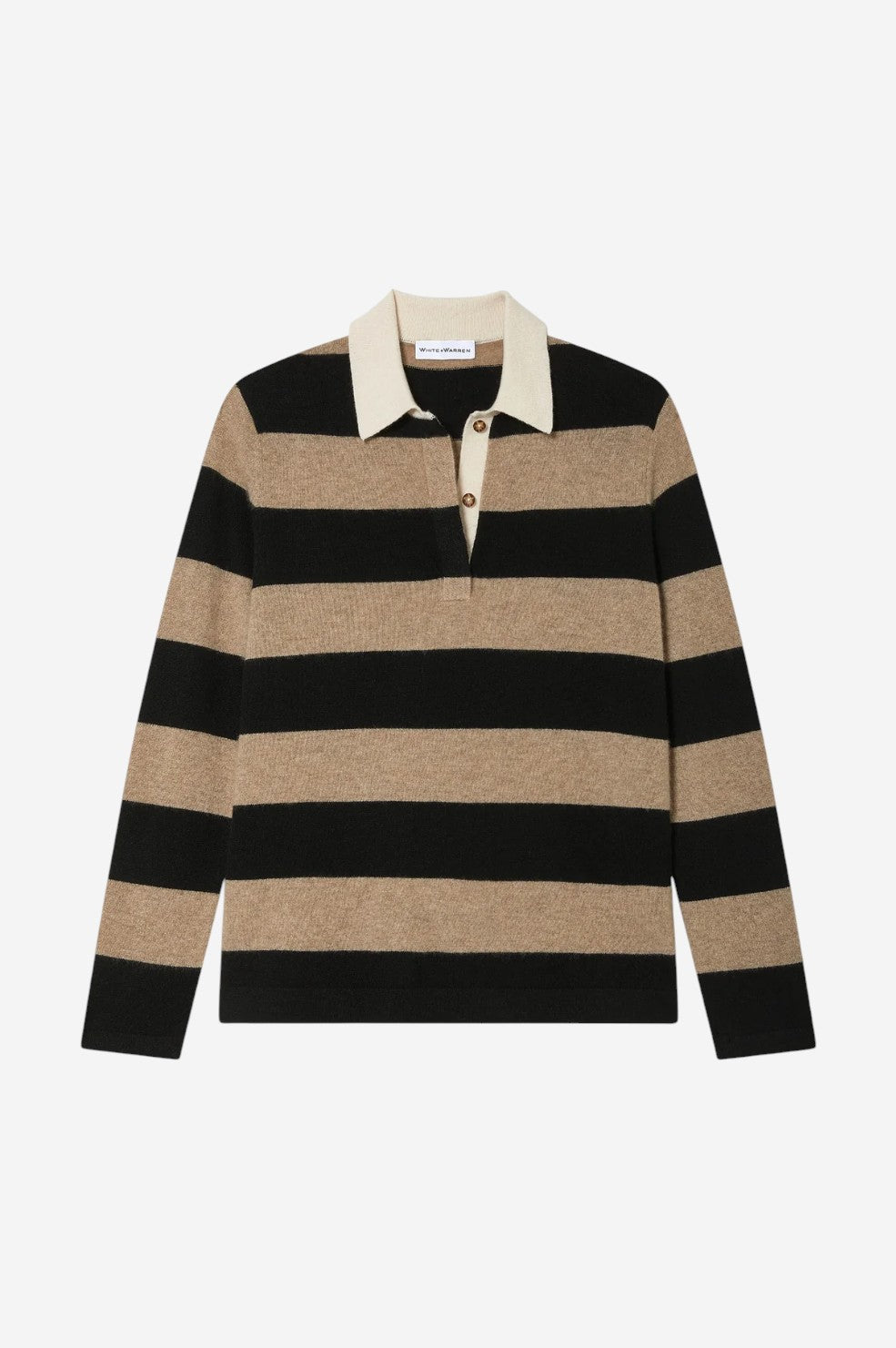 Cashmere Rugby Stripe Polo - Taupe/Black