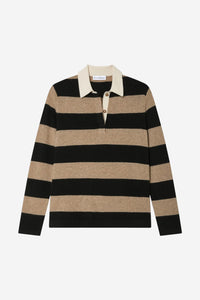 Cashmere Rugby Stripe Polo - Taupe/Black