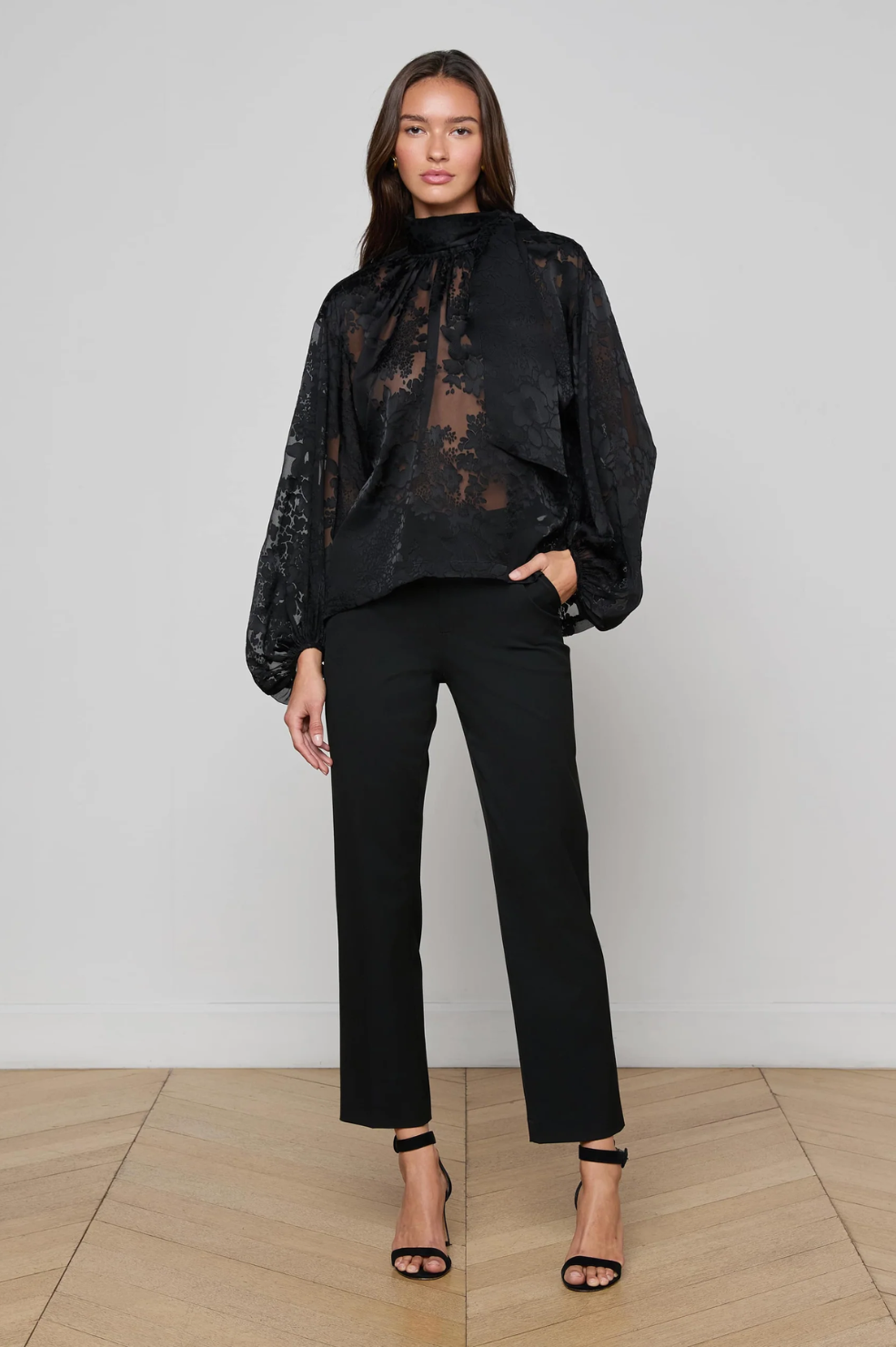 Rhett Burnout Satin Blouse - Black