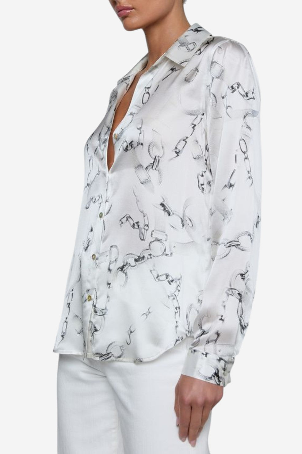 Tyler Silk Blouse - Ivory/Grey Faded