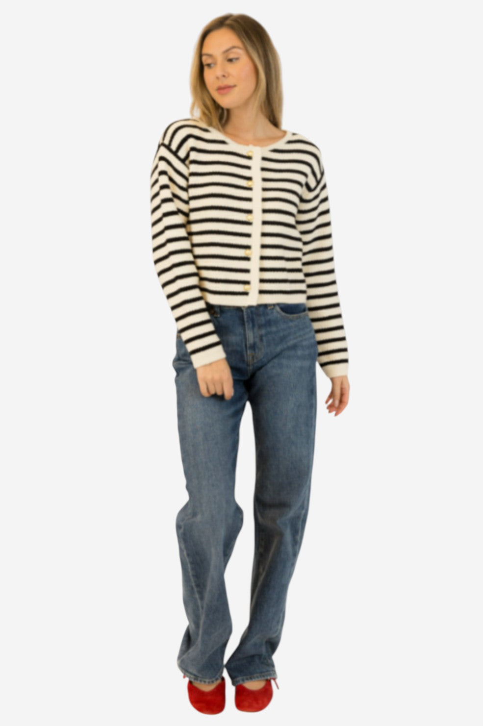 Devon Cardigan - Black And White Stripe - Shop Yu Fashion