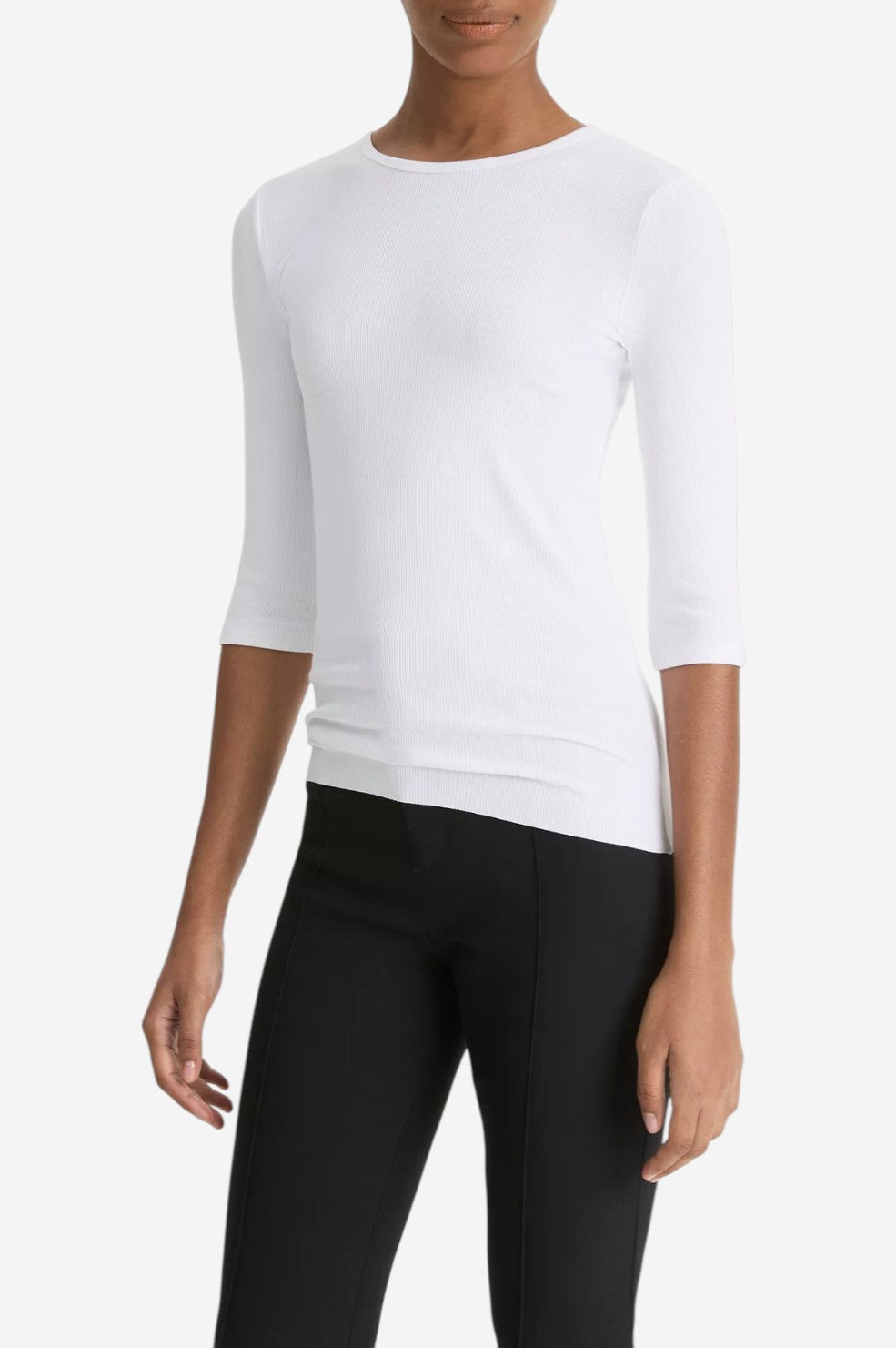 Elbow-Sleeve Crew Neck T-Shirt - Optic White - Shop Yu Fashion