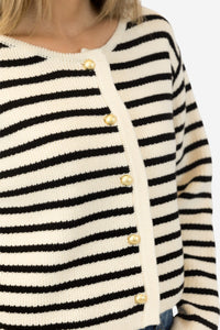 Devon Cardigan - Black And White Stripe - Shop Yu Fashion