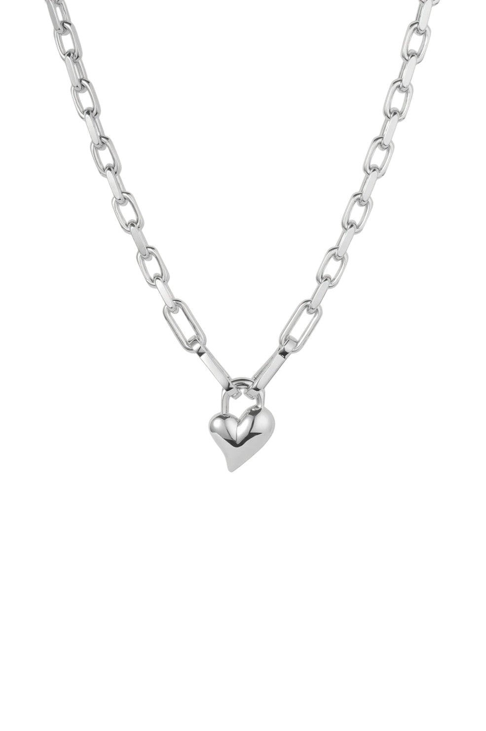 Padlock Heart Pendant Necklace - Silver - Shop Yu Fashion