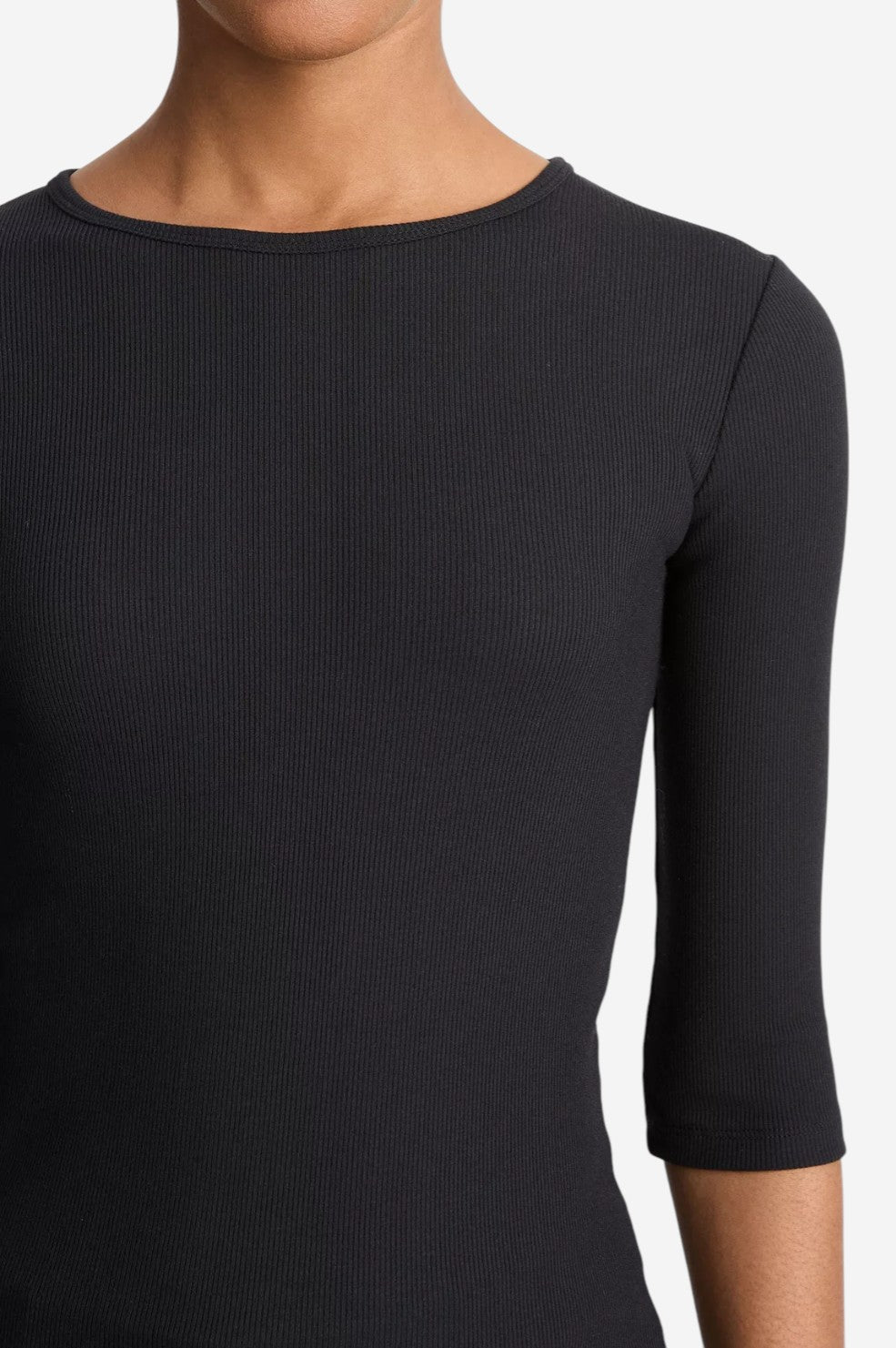 Elbow-Sleeve Crew Neck T-Shirt - Black - Shop Yu Fashion