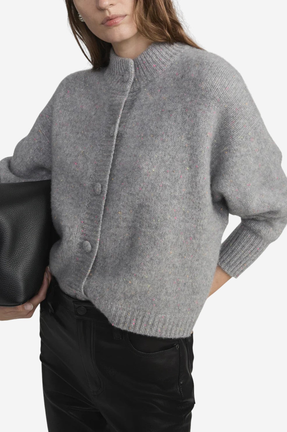 The Cashmere Fleck Cardi - Silver