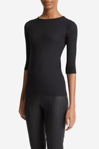 Elbow-Sleeve Crew Neck T-Shirt - Black - Shop Yu Fashion