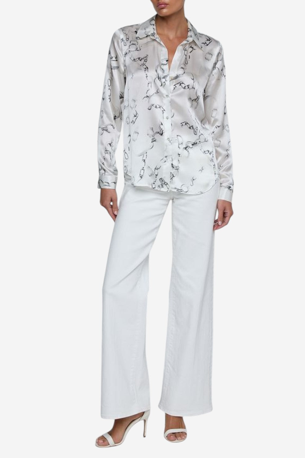 Tyler Silk Blouse - Ivory/Grey Faded