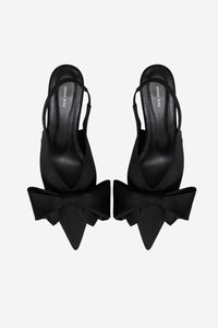 *PRE-ORDER* Nina Heels With Bow - Black Satin - Shop Yu Fashion