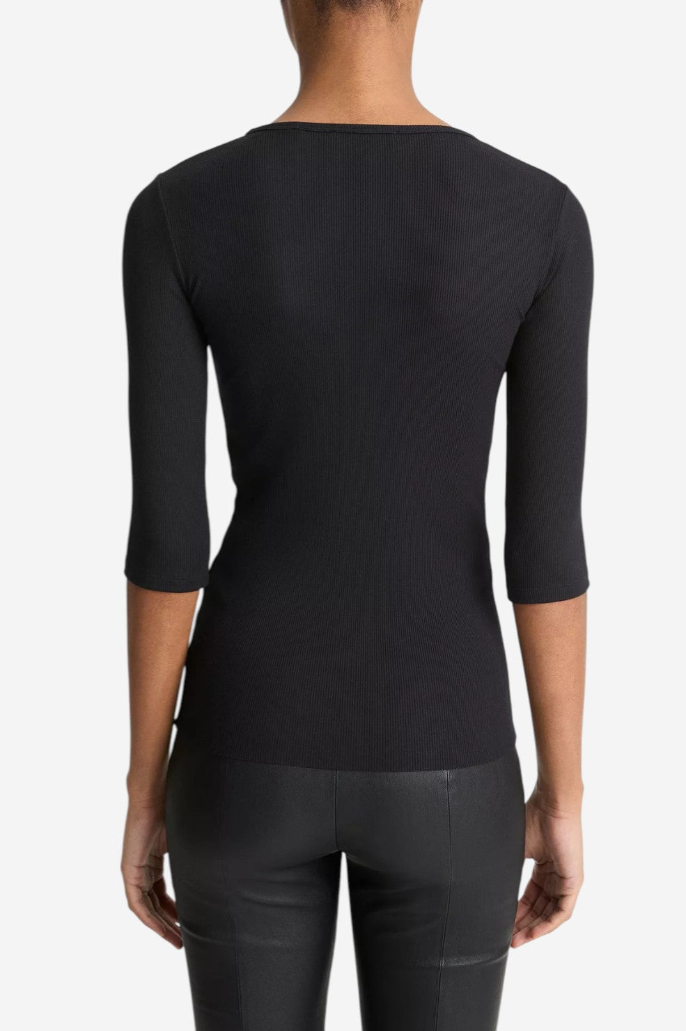 Elbow-Sleeve Crew Neck T-Shirt - Black - Shop Yu Fashion