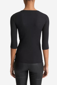 Elbow-Sleeve Crew Neck T-Shirt - Black - Shop Yu Fashion