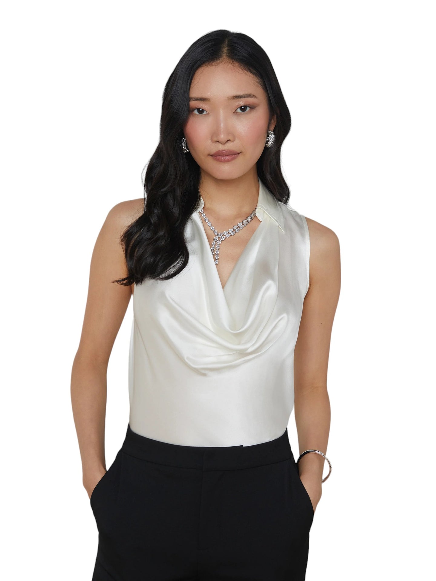 Colter Silk Cowl-Neck Blouse - Ivory - Shop Yu Fashion