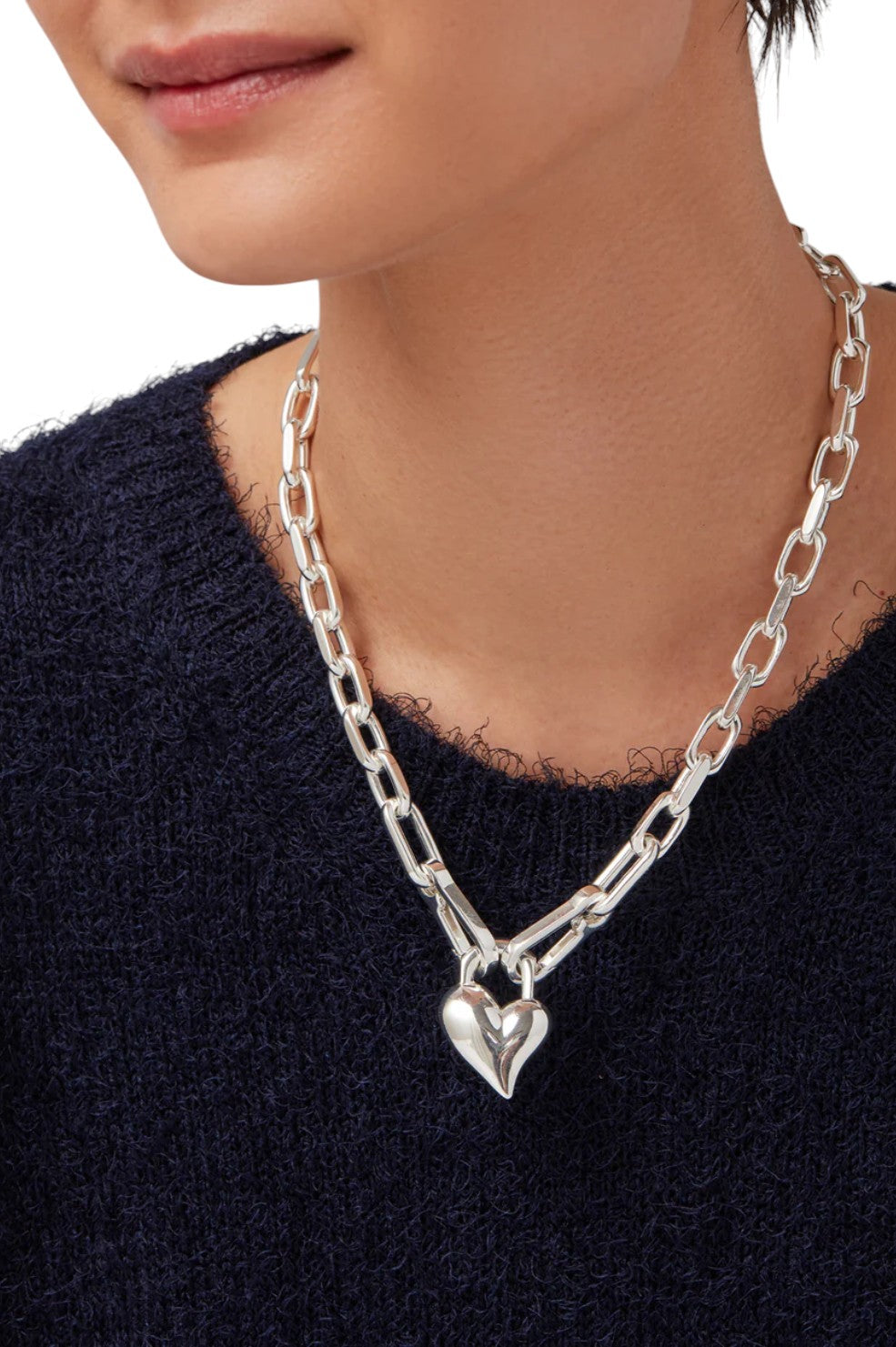 Padlock Heart Pendant Necklace - Silver - Shop Yu Fashion