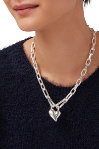 Padlock Heart Pendant Necklace - Silver