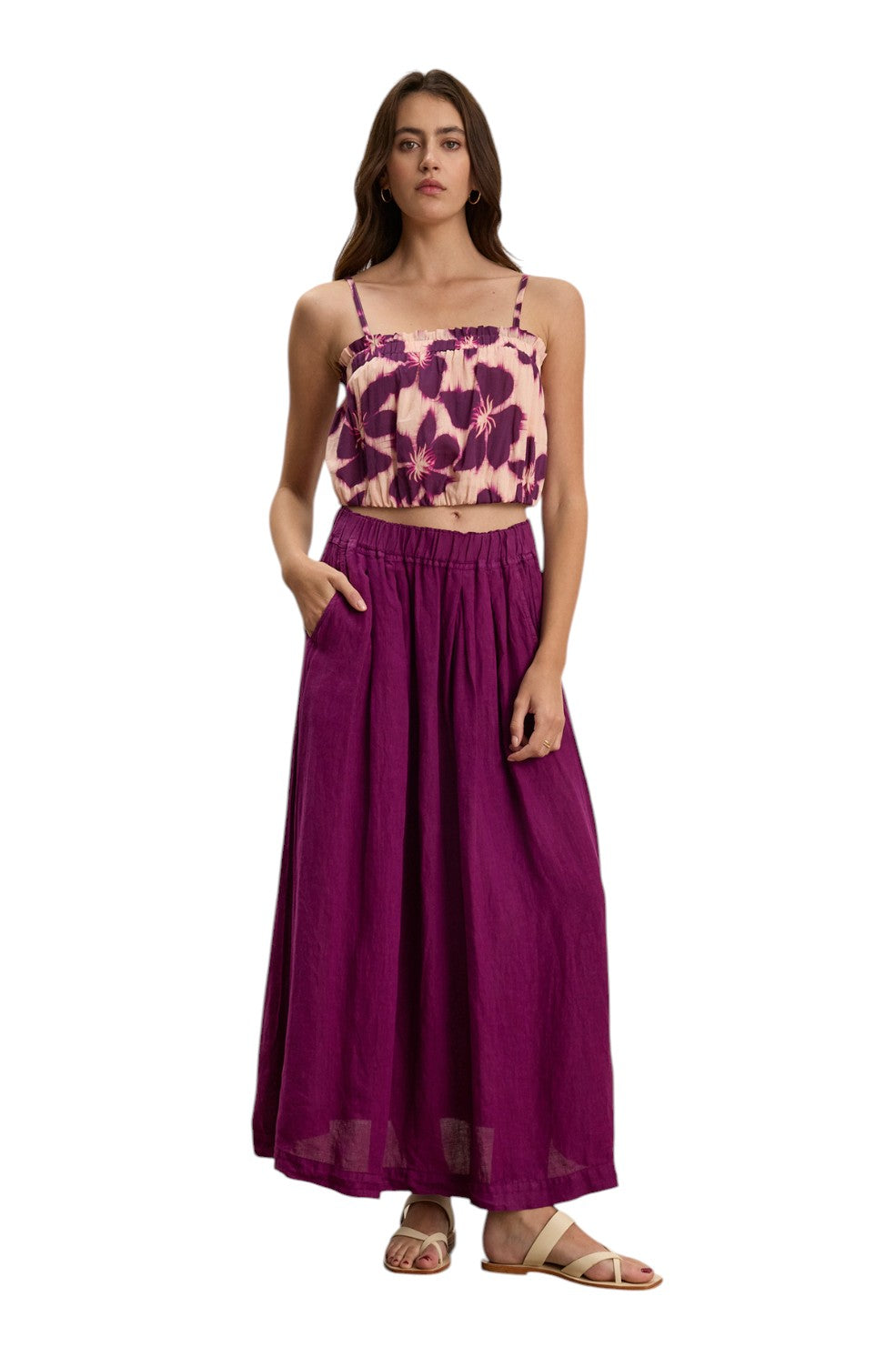 Linda Woven Linen Skirt - Grapes