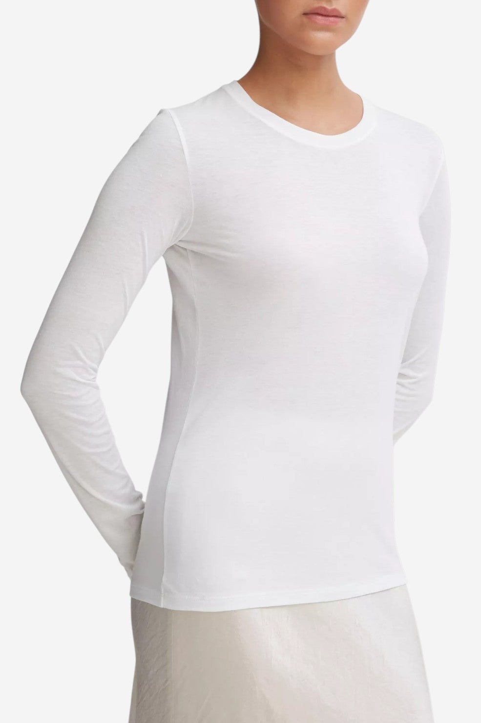 Essential Long Sleeve Crew Neck T-Shirt - Optic White - Shop Yu Fashion